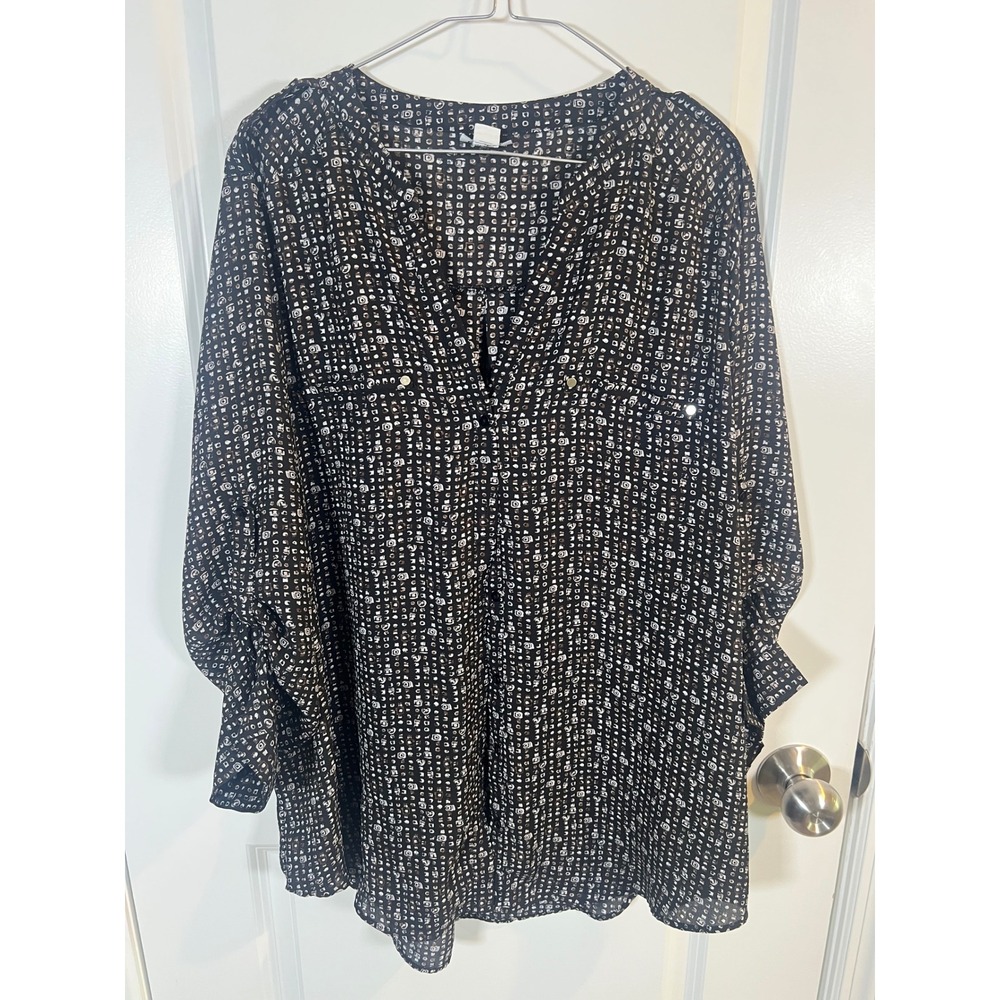 Simply Emma Women Blouse Geometric Print Black 2X